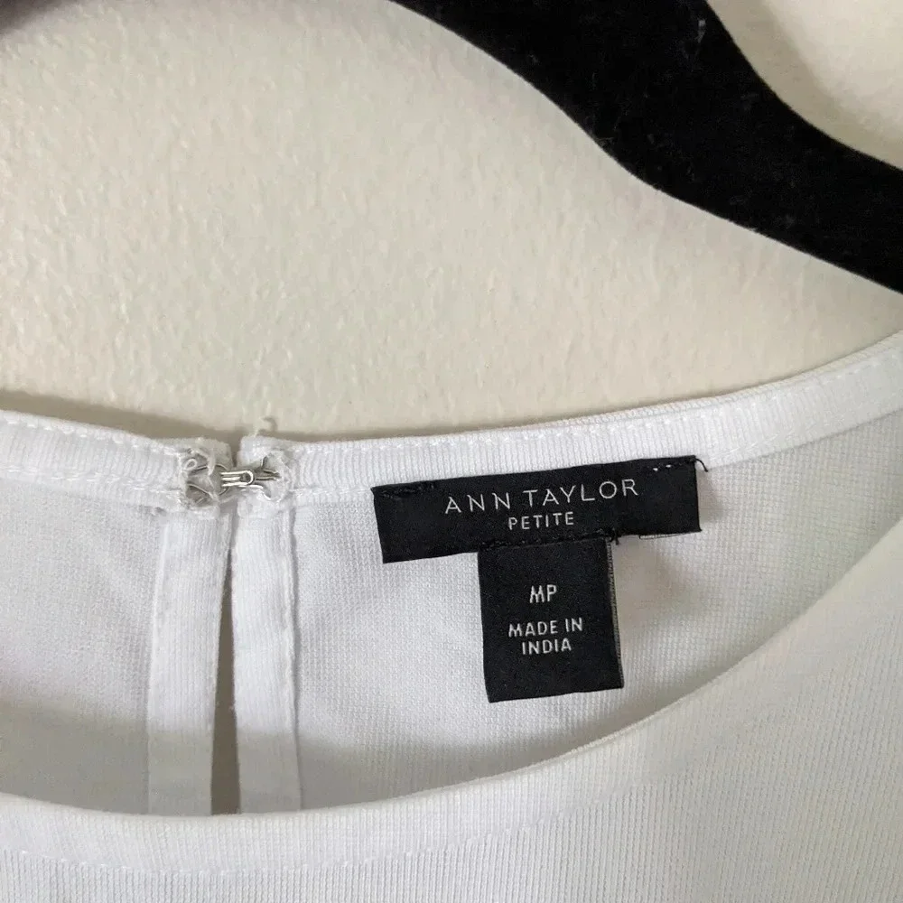 Ann Taylor White Smocked Waist Flutter Sleeve Top size MP - Picture 5 of 6